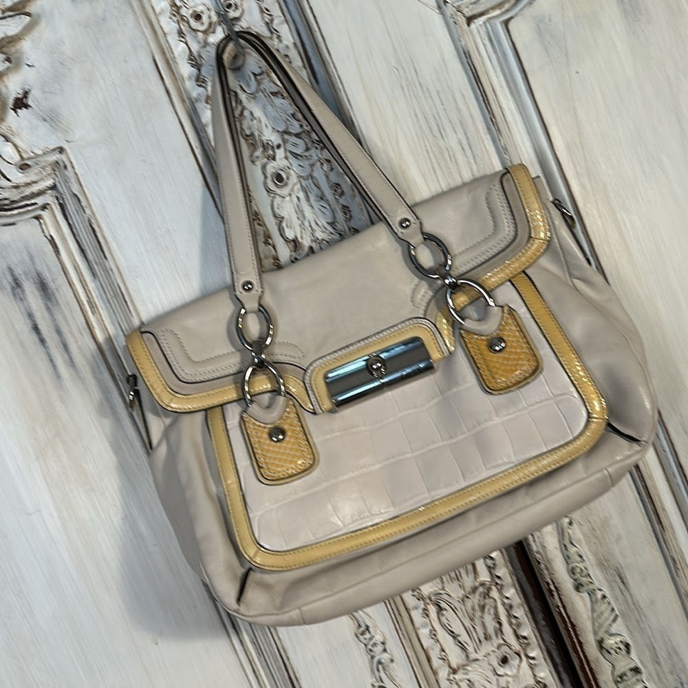 Vintage Coach Slouchy Cream Leather Detailed Bag Y2K Retro 80’s - Picture 2 of 11